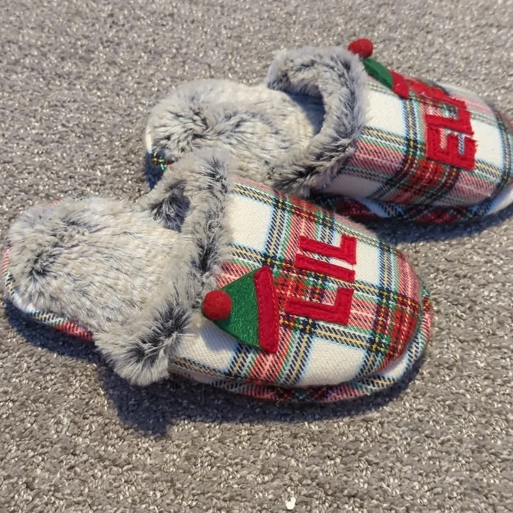Plaid 'Lil Elf' Christmas Slide Slippers